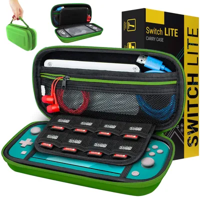 Image de Étui de transport Orzly compatible avec la Nintendo Switch Lite (2019) – Sac de rangement – Coque rigide/étui/protection pour la console Nintendo Switch Lite et ses accessoires – Vert