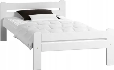 Produktbild von Bettgestell aus Massivholz Kiefer, mit abgerundeten Kanten & verstärkter Mittelstrebe, Holzbett 205x102x58.5 cm, Weiß
