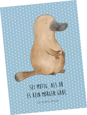 Produktbild von Mr. & Mrs. Panda Postkarte Schnabeltier Mut - Blau Pastell - Geschenk, Ansichtskarte, Fotokarte, Grußkarte, Büro, Meer, Schnabeltiere, Ansichtskarten, Postkarten, Arbeit