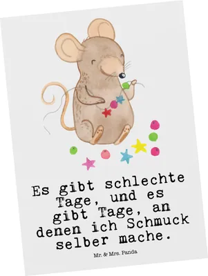 Produktbild von Mr. & Mrs. Panda Postkarte Maus Schmuck selber machen - Weiß - Geschenk, Grußkarte, einzelkarte, DIY, Postkarten, Ansichtskarten, Basteln, Ansichtskarte