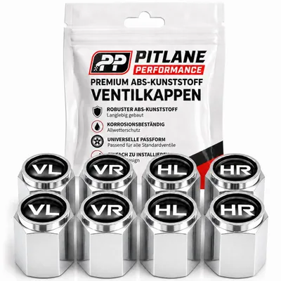 Produktbild von Pitlane Performance Ventilkappen Auto mit Beschriftung im 8er Set