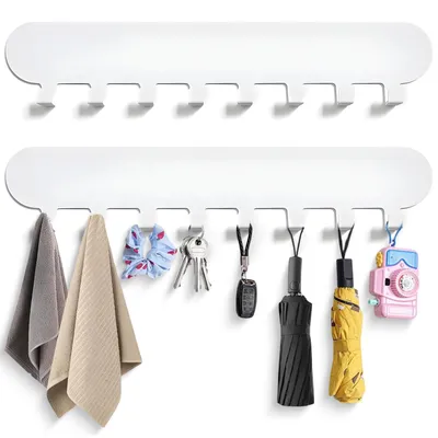 Schlüsselhalter ohne Bohren, 8 Haken, Metall, weiß, 30 cm