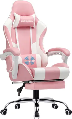Produktbild von LUCKRACER Gaming-Stuhl Schreibtischstuhl, Ergonomischer Gaming Sessel Mit Massagefunktion Vibrationsmassage, Gestänge Handlauf, Ausziehbare Fußablage Rosa