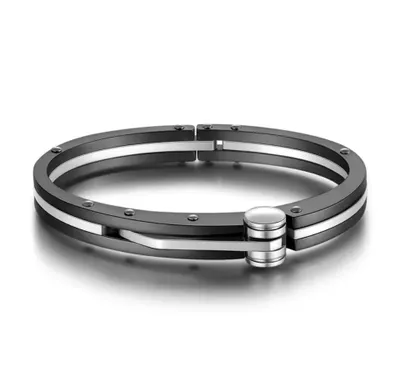 Produktbild von Herren Armband Edelstahl Massiv Elegant Schwarz Silberfarben Hochglanzpoliert