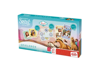 Produktbild von ASS Altenburger - DreamWorks - Spirit - Spielebox 3 in 1, Freunde-Memo, Vier zusammen, mogeln