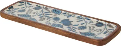 Produktbild von Excellent Houseware | Servierplatte - Servierteller - 30 x 10 x 1,5 cm - Blumenmuster - Mangoholz - Platte -100%