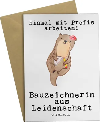 Produktbild von Mr. & Mrs. Panda Grußkarte Bauzeichnerin Leidenschaft - Weiß - Geschenk, hochzeitskarten, einladungskarten, Grußkarten, dankeskarten, glückwunschkarten, weihnachtskarten