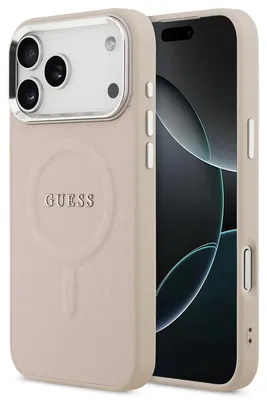 Obrázok produktu pre GuessPolyuretánSaffiano MagSafe kryt pre iPhone 17 Pro ružový (GUHMP17LPSAREGSP)