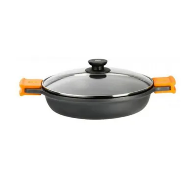 Produktbild von BRA Efficient | Niedriger Kochtopf mit Glasdeckel und Silikongriffen, 30 cm, mit Antihaftbeschichtung, induktionsgeeignet, PFOA-frei, Schwarz