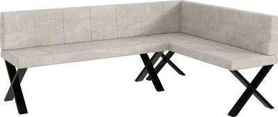 Produktbild von MEBLINI Eckbank für Esszimmer - Küchenbank - Essecke - Sitzecke Küche - PETER - X-Beine 142x196x87cm Rechts - Beige Samt