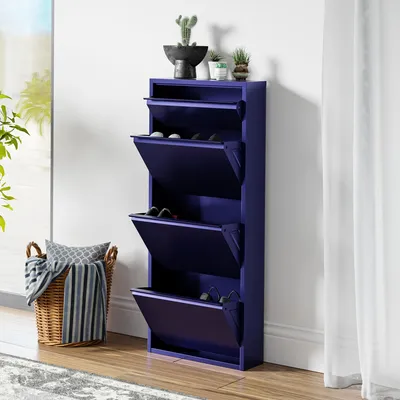 Produktbild von Schuhkipper 'Sokndal' mit 4 Klappen Metall 118 x 50 x 15 cm Nachtblau