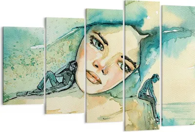Produktbild von Bild auf Leinwand - Leinwandbild - 5 Teile - Aquarell Frau Emotionen - 150x100cm - Wand Bild - Wanddeko - Wandbilder - Leinwanddruck - Bilder - Wanddekoration - Leinwand bilder - EG150x100-4858