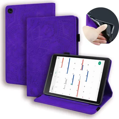 Obrázok produktu pre Puzdro pre tablet Galaxy Tab S5e, kožené puzdro zPolyuretánmateriálu, ochranné puzdro typu flip, peňaženka, puzdro so slotom na ceruzku pre Samsung Galaxy Tab S5e 2019, 10,5 palca, modely SM-T720 a SM-T725, s motívom mandaly, kvetinovým vzorom, fialovej farby