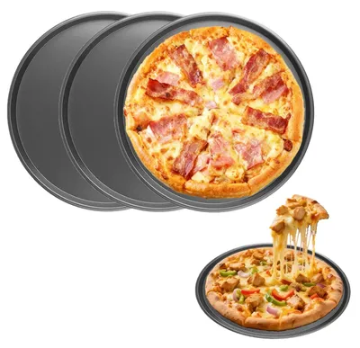 Pizzablech-Set, 4er, rund, 28 cm, antihaftbeschichtet, Kohlenstoffstahl