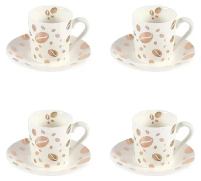 Produktbild von Tassen und Untertassen mit Kaffeebohnenmotiv – 4er-Set