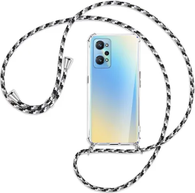 Produktbild von Handykette Backcover-Schutzhülle mit Band (Metall silberfarben) für Realme GT Neo2 - schwarz/grau/weiß