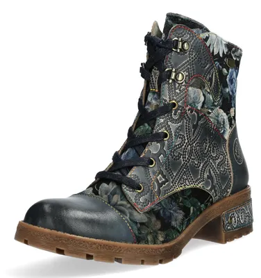 Produktbild von Laura Vita Damen Stiefelette im romantischen Look mit Blumenmuster Cocrailo 86, Größe:39 EU, Farbe:Blau