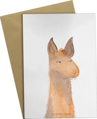 Produktbild von Mr. & Mrs. Panda Glückwunschkarte Lamakopf Genervt - Weiß - Geschenk, osterkarten, Grußkarte, Lamas, Chefin, Recht haben, Chef, dankeskarten, einladungskarten, Lama