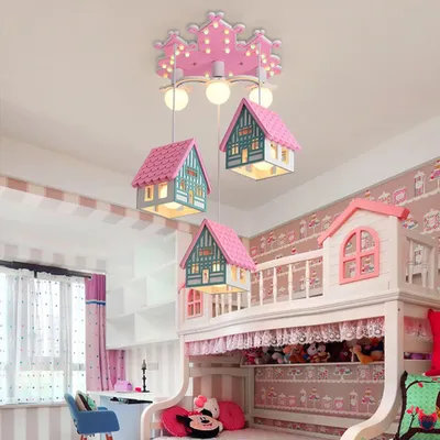 Produktbild von Cartoon-Deckenleuchte für Kinderzimmer, dekorative Lampe mit Fernbedienung, 6-flammig, stilvolle Beleuchtung Rosa 【1028F】