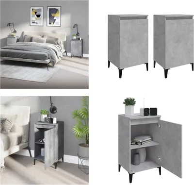 Produktbild von vidaXL Nachttische 2 Stk. Betongrau 40x35x70 cm Holzwerkstoff - Nachttisch - Nachttische - Schrank - Nachtschrank