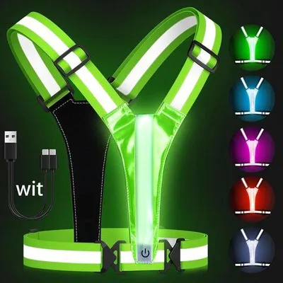 Immagine prodotto di Gilet di sicurezza riflettente a LED - 5 colori, alta visibilità, gilet di sicurezza ricaricabile per escursionismo, corsa e ciclismo, regolabile per uomo, donna e bambino