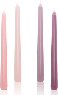 Image de Bougies effilées, lot de 4, dégradé de couleurs rose-violet, sans coulures, pour une décoration festive