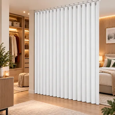 Productafbeelding van Extra grote scheidingsgordijn, afmetingen: 254 x 213 cm, waterdicht, geschikt voor binnen- en buitengebruik, met verticale strepen, inclusief haken, wit