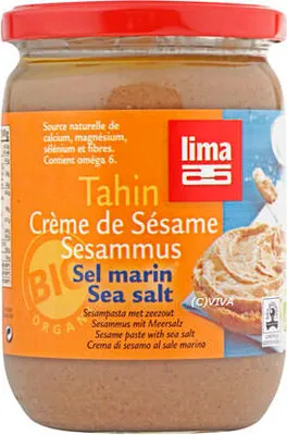 Produktbild von LIMA TAHIN MIT MEERSALZ, 500 g, Nüsse, SESAM* ungeschält, Meersalz 1,6%. *aus kontrolliert ökologischem Anbau, 645 kcal, 2665 kJ, 57 g