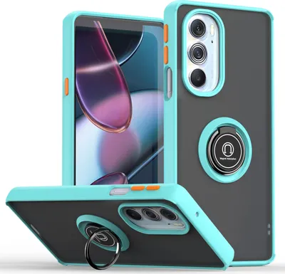 Produktbild von Motorola Edge X30 Hülle, Ring Halter Ständer Matte Transluzent TPU Rahmen Stoßfest Schutzhülle für Motorola Edge X30 / X30 Pro Hellblau