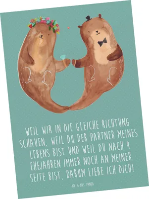 Produktbild von Mr. & Mrs. Panda Postkarte 4. Hochzeitstag Seidenhochzeit - Meeresbrise - Geschenk, Postkarten, Heiraten, Feier, bildkarte, Partner, Heirat, Ansichtskarten, einzelkarte