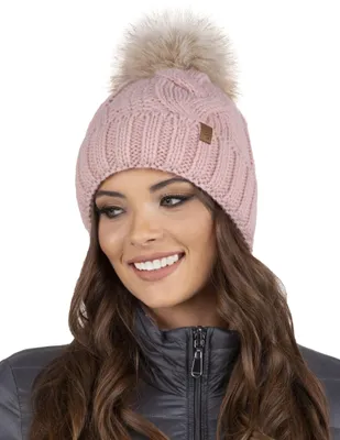 Immagine prodotto di Vivisence Cappello lavorato a maglia da donna - Cappello a pompon per donne per l'inverno e l'autunno - Cappello con pompon Caldo cappello invernale spesso accogliente - Rosa