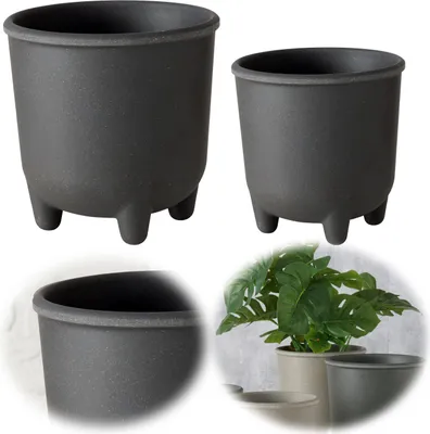 Produktbild von LS-LebenStil Pflanztopf Blumenkübel List 13-16cm 2´er Set Grau Rund Übertopf Blumentopf