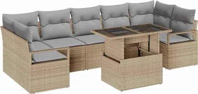 Image de vidaXL Ensemble de canapé de jardin avec coussins 8 pcs Beige et gris clair Poly-Rotin