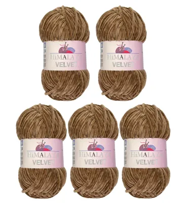 Produktbild von Strickfein Himalaya Dolphin Velvet super Bulky Chenille Garn Wolle strickgarn 5 x100gr 90037 - braun