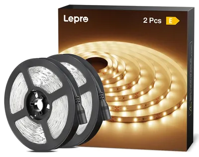 Produktbild von Lepro LED Strip Warmweiss, 10M(5M*2) LED Streifen 12V Selbstklebend, Band jeder mit 300 Stück 2835 LEDs 2300 Lumen, 3000K Warmweiß Dimmbar Leiste, DIY Lichtband für Innen Heim Deko, Kein Netzteil