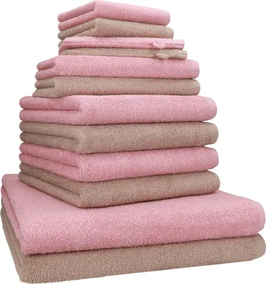 Produktbild von Betz 12-tlg. Handtuch-Set BERLIN 2 Liegetücher 4 Handtücher 2 Gästetücher 2 Seiftücher 2 Waschhandschuhe 100% Baumwolle – Farbe: cappuccino / lotus