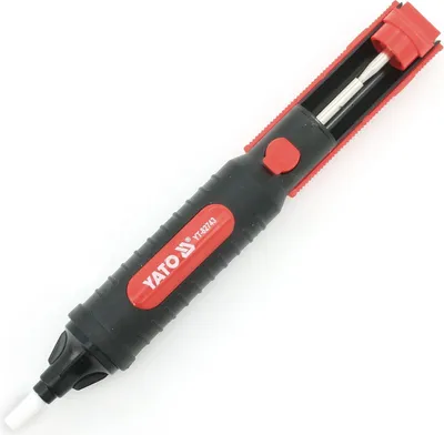 Obrázok produktu pre Yato YT-82743, Odsávač cínu, Yato, Čierna, Červená, PTFE, Polyvinylchlorid (PVC), 1 kusov, 206 mm