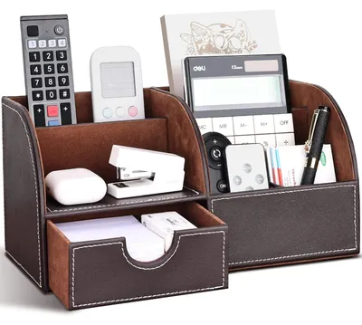 Produktbild von Schreibtisch-Organizer, Stiftehalter aus Kunstleder, multifunktionaler Büro-Organizer mit Schublade (7 Fächer, braun)