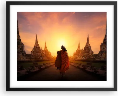 Produktbild von Gerahmtes Poster - Schwarzer Rahmen - Tempel Mönch - 50x40 cm - Wand Bild - Wanddeko - Wandbilder - Kunstposter - Wandposter - Bilderrahmen - Bilder - Kunstdruck - Wandbild - P2BAA50x40-3472