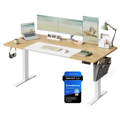 Produktbild von SONGMICS Höhenverstellbarer Schreibtisch elektrisch 160cm Memory-Funktion mit 4 Höhen pastellgelb