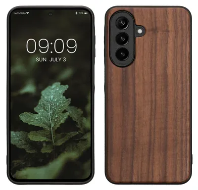 Produktbild von kwmobile Handyhülle für Samsung Galaxy A27 5G Hülle Holz - Case mit TPU Bumper - Stoßfestes Hardcase - Schutzhülle Cover in Dunkelbraun
