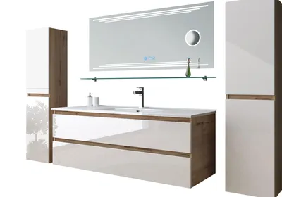 Produktbild von Badmöbel-Set Leonard badmöbel Set Eiche/Weiß Kosmetik Spiegel 120 cm