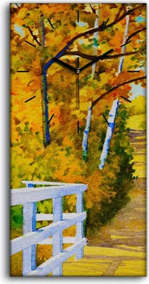 Produktbild von Küche Wohnzimmer Wand Leinwand Uhr 30x60 Gemälde Brücke Wald Bäume Herbst - schwarze Hände