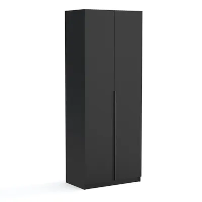 Produktbild von Kleiderschrank Pablo 90 cm, schwarz mit Einlegeplatten, Drehtürenschrank, Farbauswahl, 90x54x234 cm 2-türig