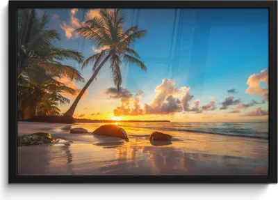 Produktbild von MuchoWow® MuchoWow® Gerahmtes Poster Strand - Meer - Palme - Sonnenuntergang 60x40 cm - Poster mit zchwarzem Bilderrahmen - Printing - Wanddeko Schlafzimmer