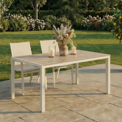 Produktbild von Gartentisch MONDELLO, 150 x 90 cm, Weiß - Wetterfester Terrassentisch mit Stahlgestell und WPC-Tischplatte, Ideal für Garten und Balkon, Outdoor-Möbel im modernen Design