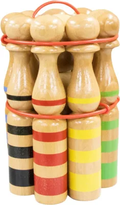 Produktbild von Kegelspiel Kegel Set Bowling 30 cm aus Holz groß für Kinder und Erwachsene - Massivholz 30 cm, gestreift - 3026
