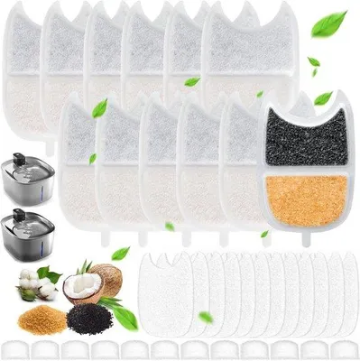 Produktbild von 12-teiliger Filter-Set für Katzen-Trinkbrunnen, 12 Aktivkohle-Filter, Schwämme