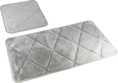 Produktbild von Badematte Badteppich Badvorleger Muna Grau 2 tlg. 2 Stück: Teppich 45x75+ Unterlage 45x35