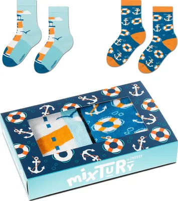Produktbild von 2 Paar Socken für Jungen und Mädchen 30-35, Lange Socken mit Laternen und Ankern